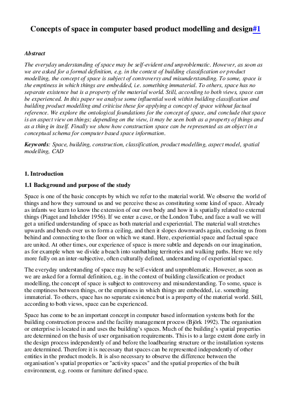 (PDF) Concepts of Space in Computer Based Product Modelling and Design