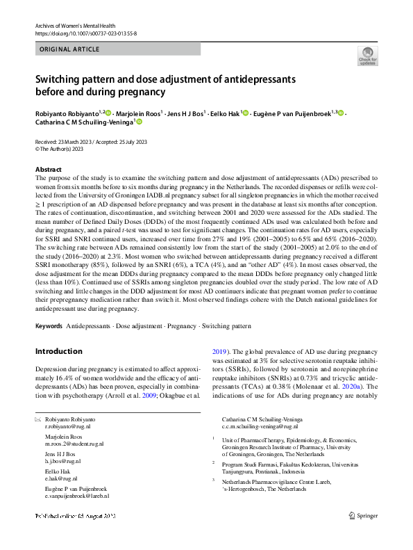 (PDF) Switching pattern and dose adjustment of antidepressants before ...