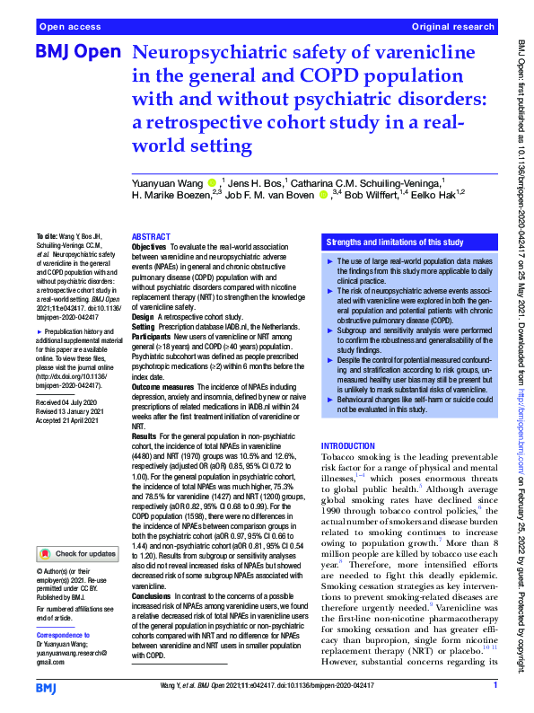 (PDF) Neuropsychiatric safety of varenicline in the general and COPD ...