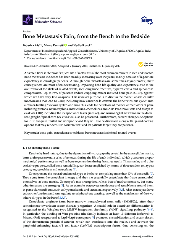 (PDF) Bone Metastasis Pain, from the Bench to the Bedside