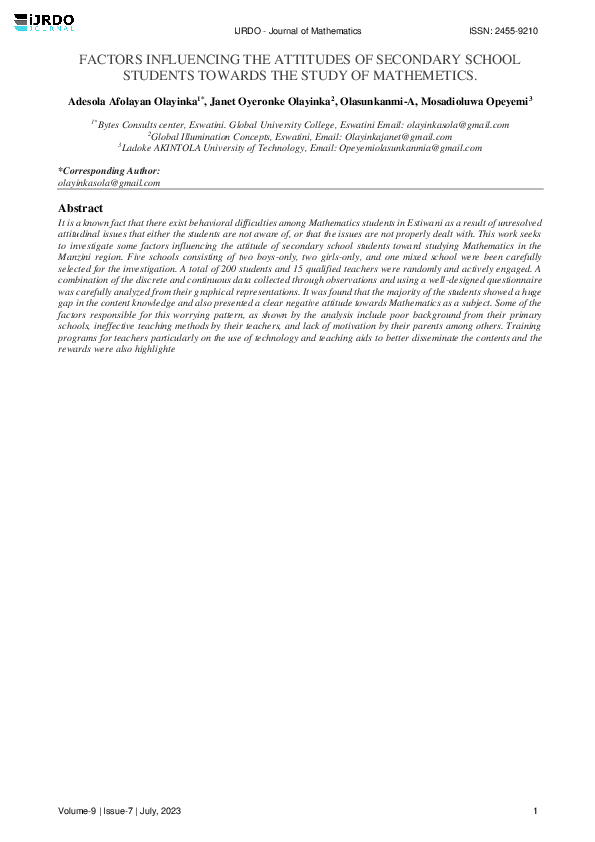 (PDF) FACTORS INFLUENCING THE ATTITUDES OF SECONDARY SCHOOL STUDENTS ...