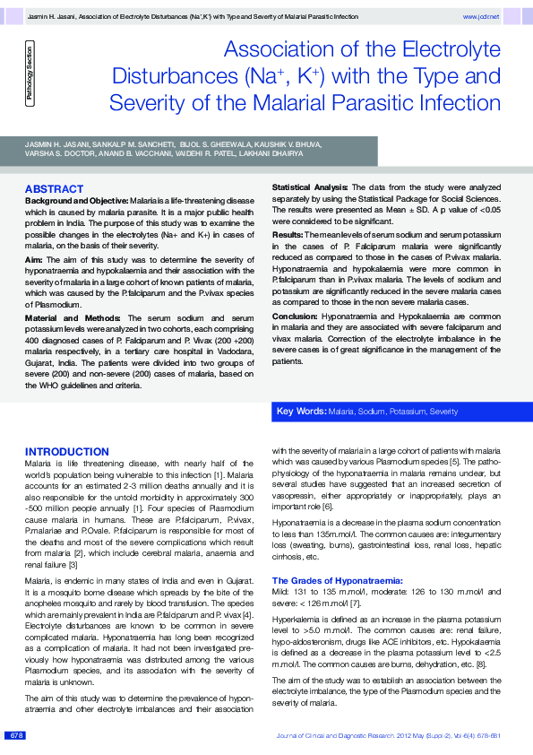 (PDF) Association of the Electrolyte Disturbances (Na+, K+) with the ...