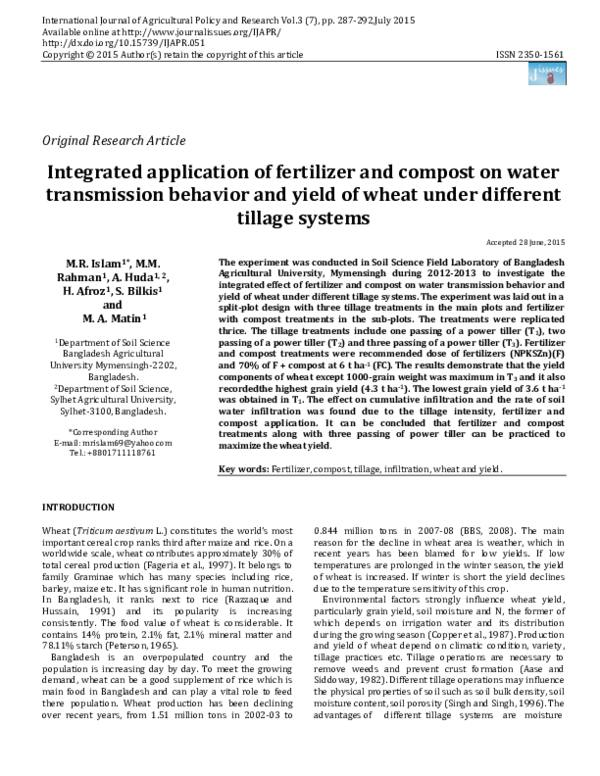 (PDF) Integrated application of fertilizer and compost on water ...