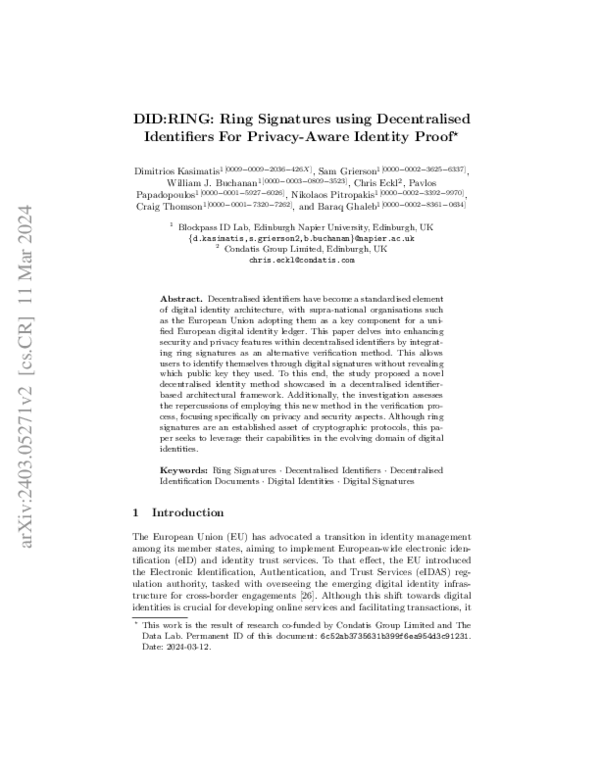 (PDF) DID:RING: Ring Signatures using Decentralised Identifiers For ...
