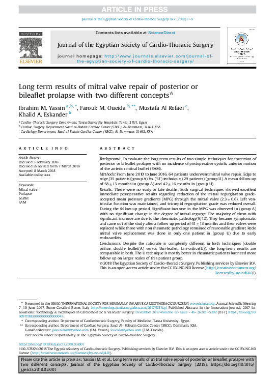 (PDF) Long term results of mitral valve repair of posterior or ...