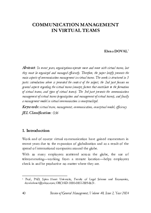 (PDF) COMMUNICATION MANAGEMENT IN VIRTUAL TEAMS