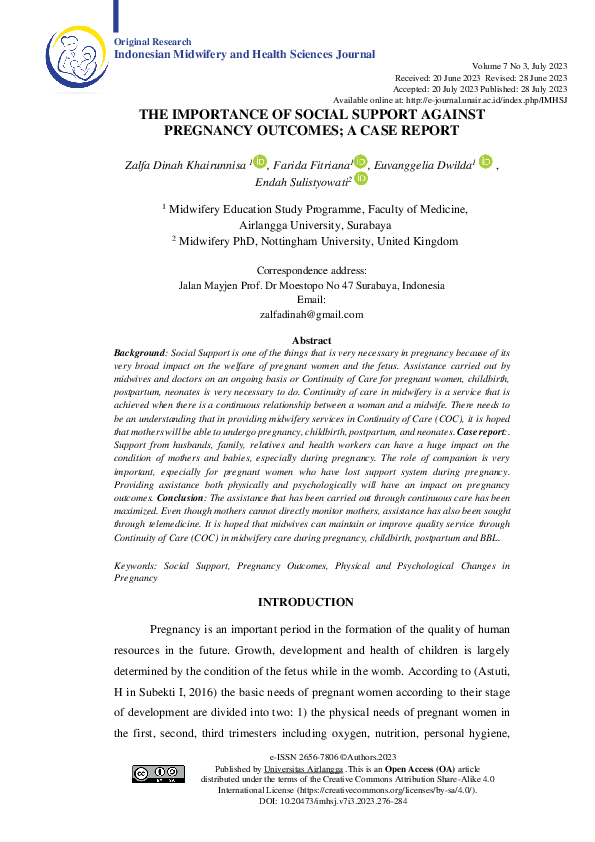 (PDF) Importance of Social Support Against External Pregnancy; a Case ...