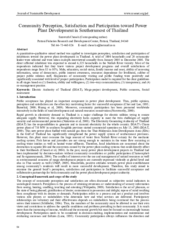 (PDF) Community Perception, Satisfaction and Participation toward Power ...