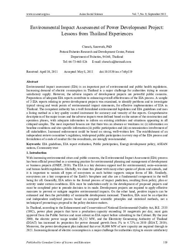 (PDF) Environmental Impact Assessment of Power Development Project ...