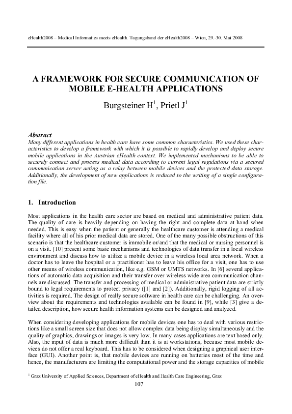 (PDF) A Framework for Secure Communication of Mobile E-Health Applications