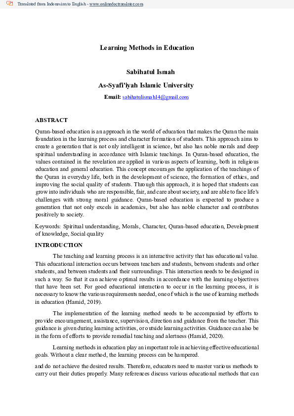 (PDF) Learning Methods in Education