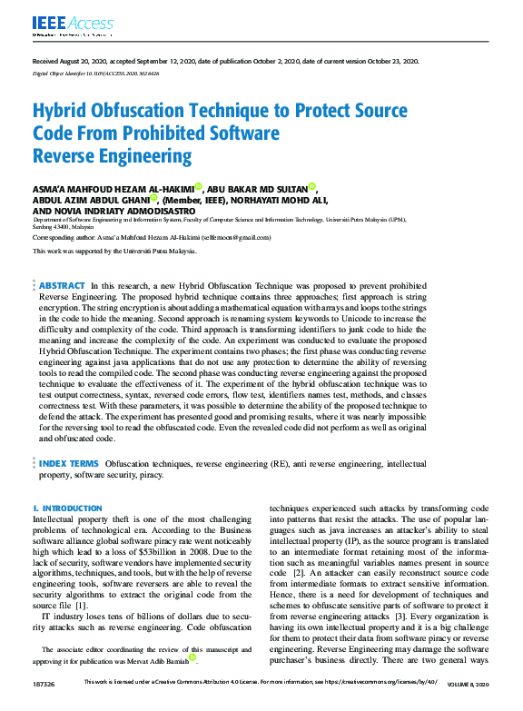 (PDF) Hybrid Obfuscation Technique to Protect Source Code From ...