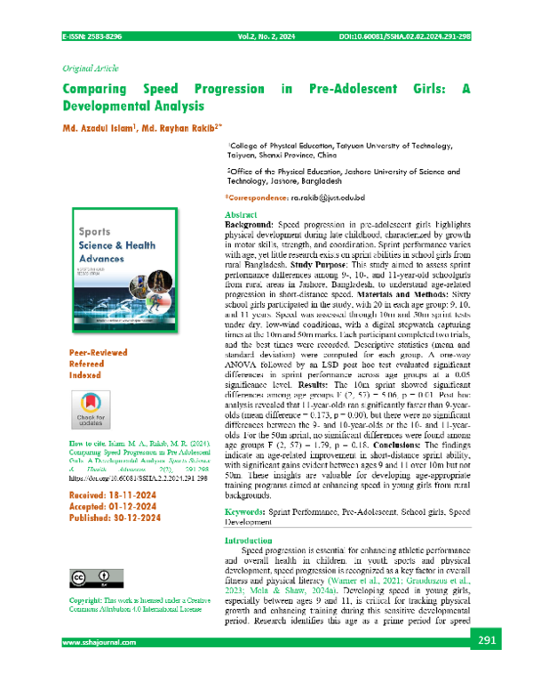 (PDF) Comparing Speed Progression in Pre-Adolescent Girls A ...