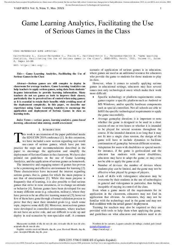 (PDF) Game Learning Analytics, Facilitating the Use of Serious Games in ...