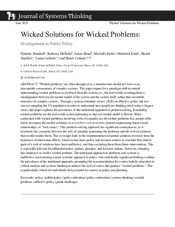 (PDF) Wicked Solutions for Wicked Problems: Misalignment in Public Policy