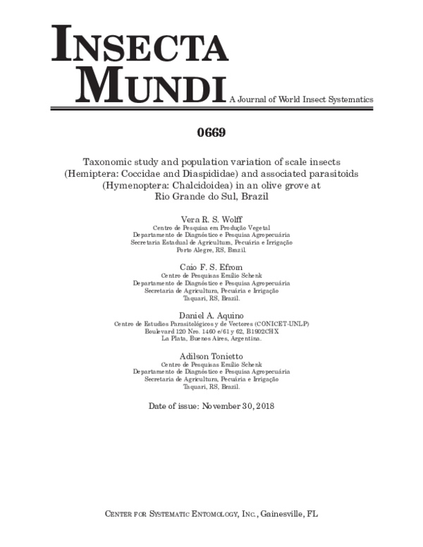 (PDF) Taxonomic study and population variation of scale insects ...