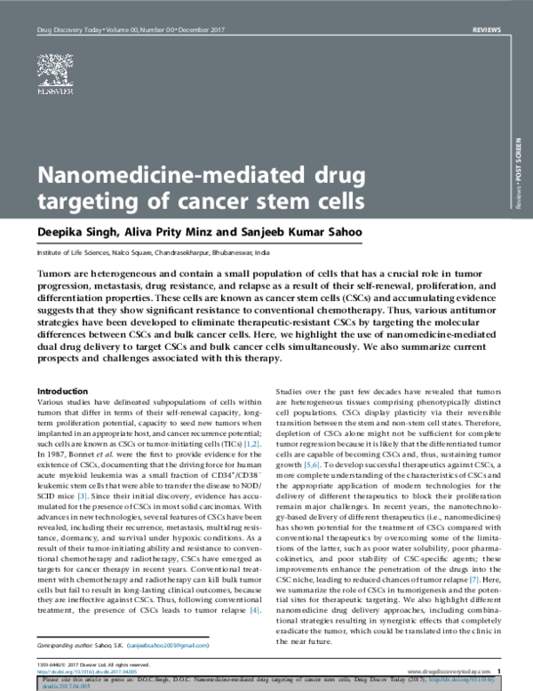 (PDF) Nanomedicine-mediated drug targeting of cancer stem cells