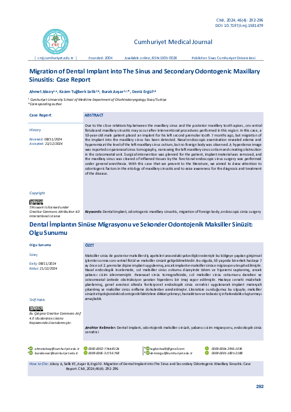 (PDF) Migration of Dental Implant into The Sinus and Secondary ...