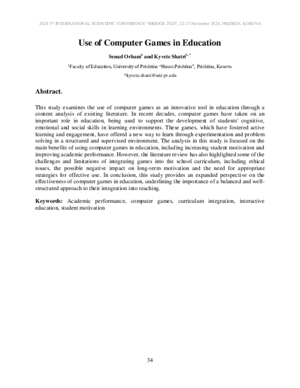 (PDF) Use of Computer Games in Education
