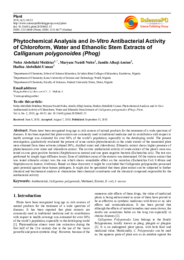 (PDF) Phytochemical analysis and in vitro antibacterial activity of ...