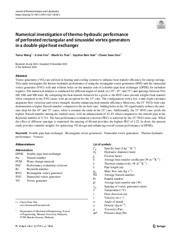 (PDF) Numerical investigation of thermo-hydraulic performance of ...