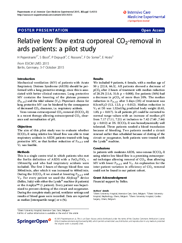 (PDF) Relative Low Flow Extra Corporeal Co2-Removal in Ards Patients: A ...