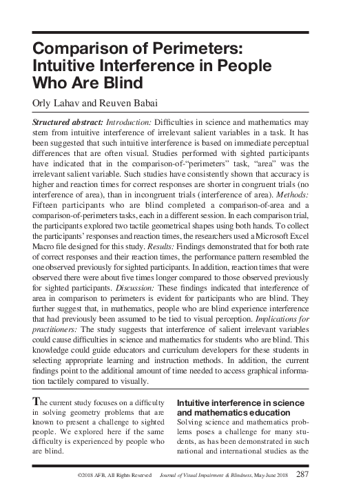 (PDF) Comparison of Perimeters: Intuitive Interference in People who ...