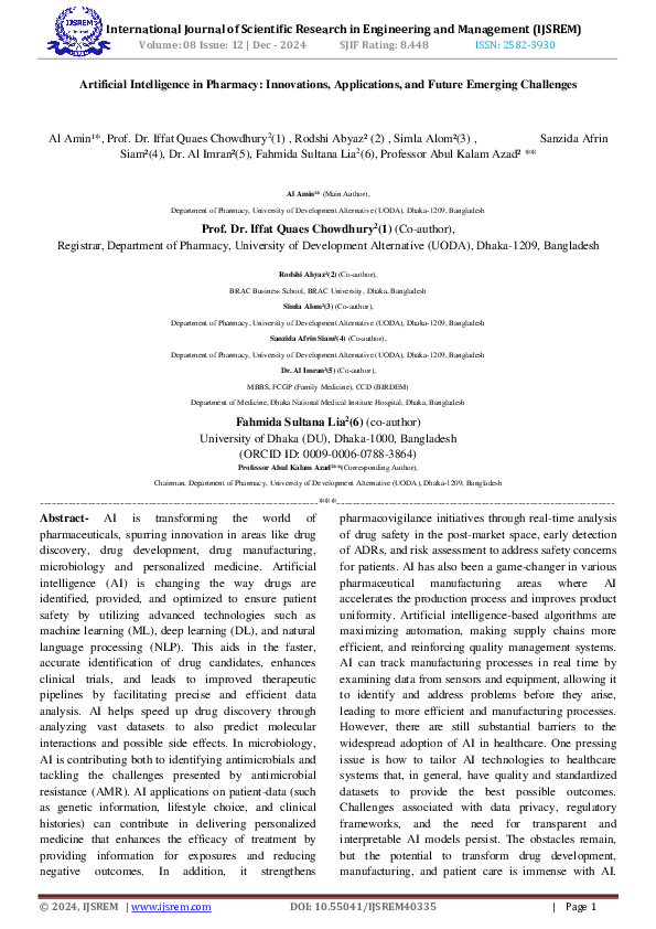 (PDF) Artificial Intelligence in Pharmacy Innovations, Applications ...