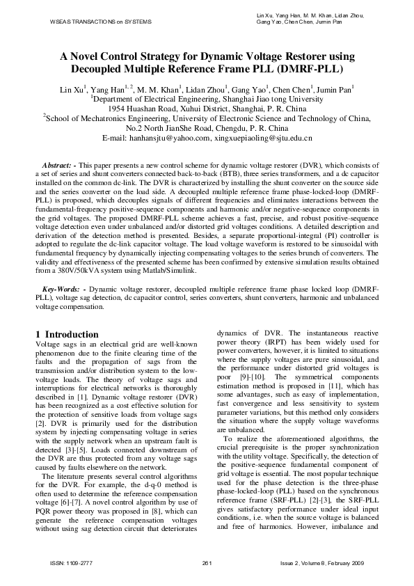 (PDF) A novel control strategy for dynamic voltage restorer using ...
