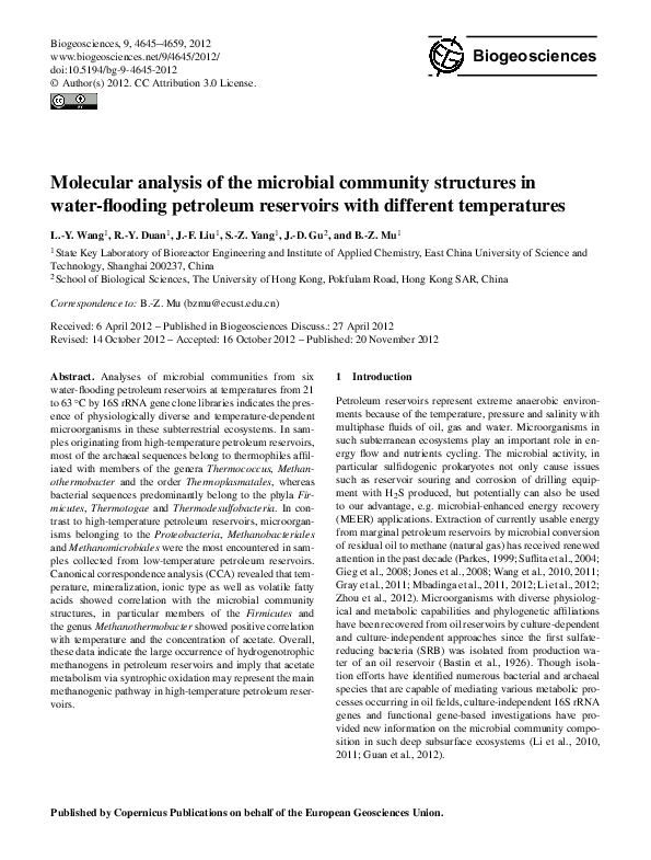(PDF) Molecular analysis of the microbial community structures in water ...