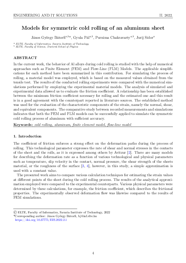 (PDF) Models for symmetric cold rolling of an aluminum sheet
