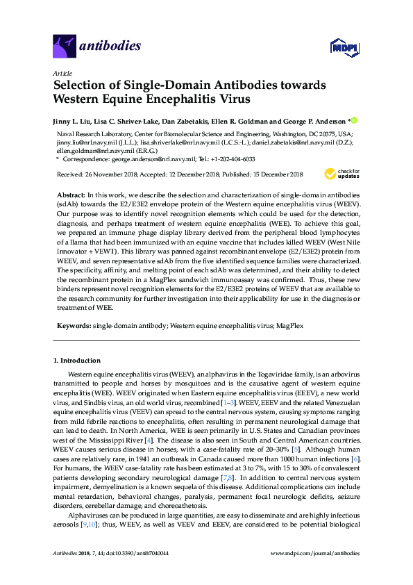(PDF) Selection of Single-Domain Antibodies towards Western Equine ...