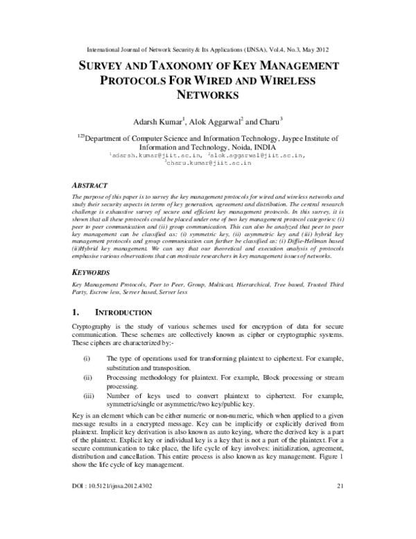 (PDF) Survey and Taxonomy of Key Management Protocols for Wired and ...