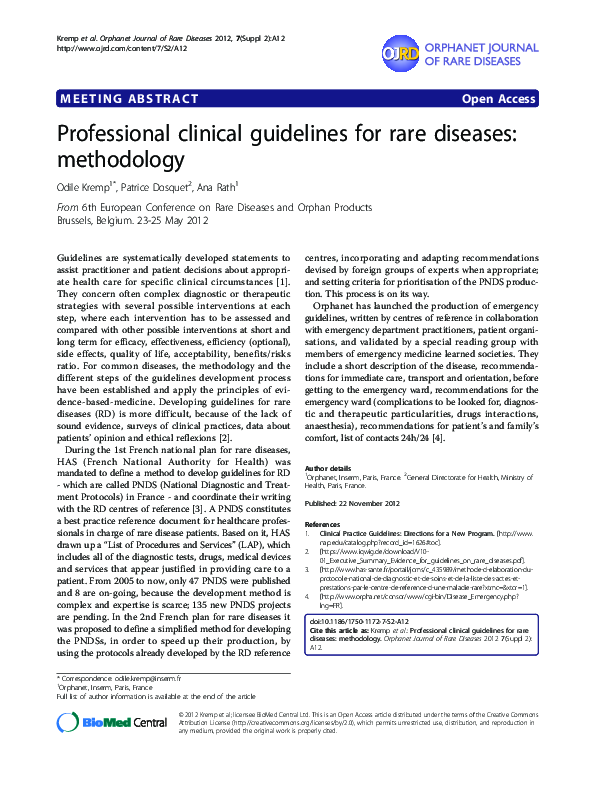 (PDF) Professional clinical guidelines for rare diseases: methodology