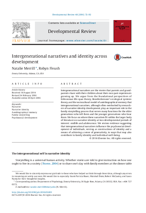 (PDF) Intergenerational narratives and identity across development