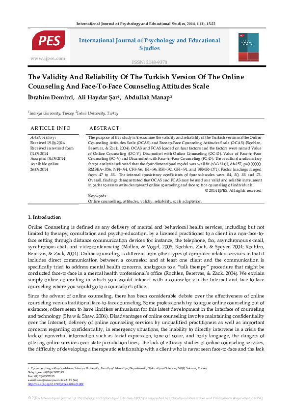 (PDF) The Validity And Reliability Of The Turkish Version Of The Online ...