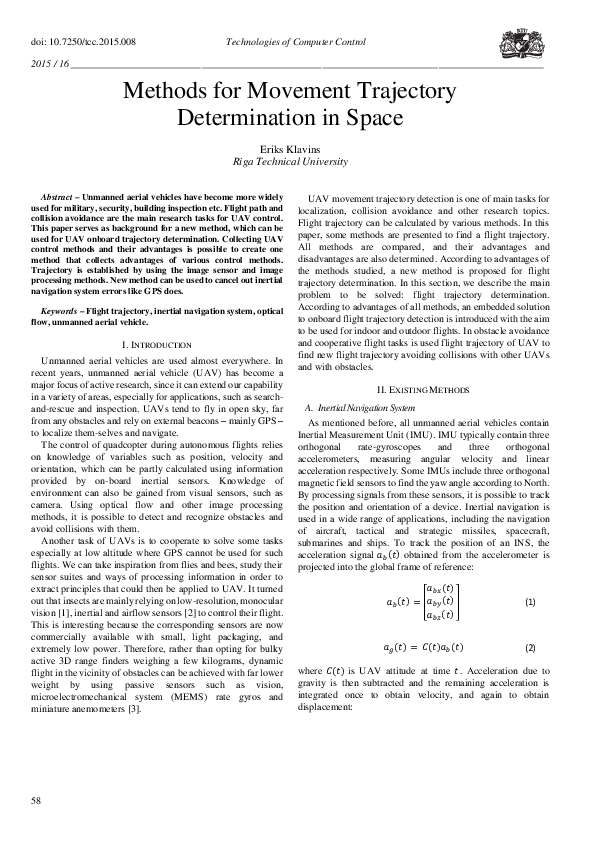 (PDF) Methods for Movement Trajectory Determination in Space