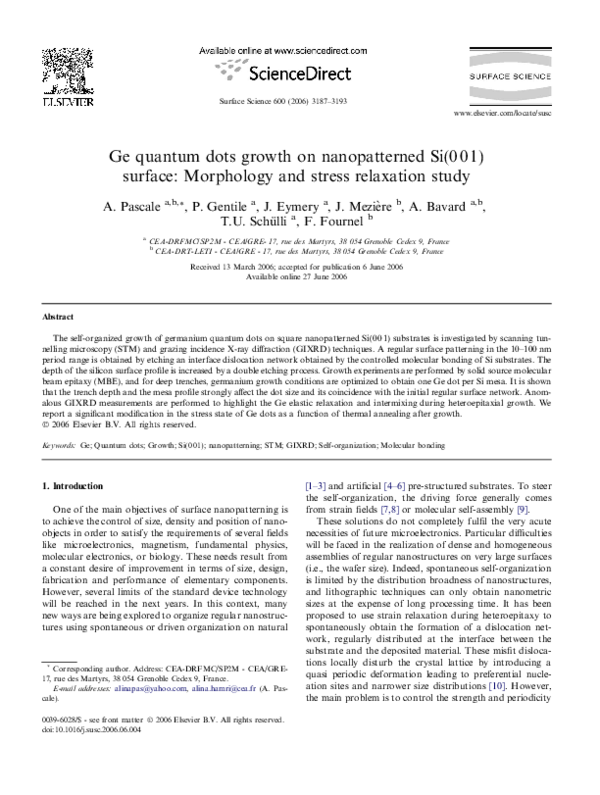 (PDF) Ge quantum dots growth on nanopatterned Si(001) surface ...