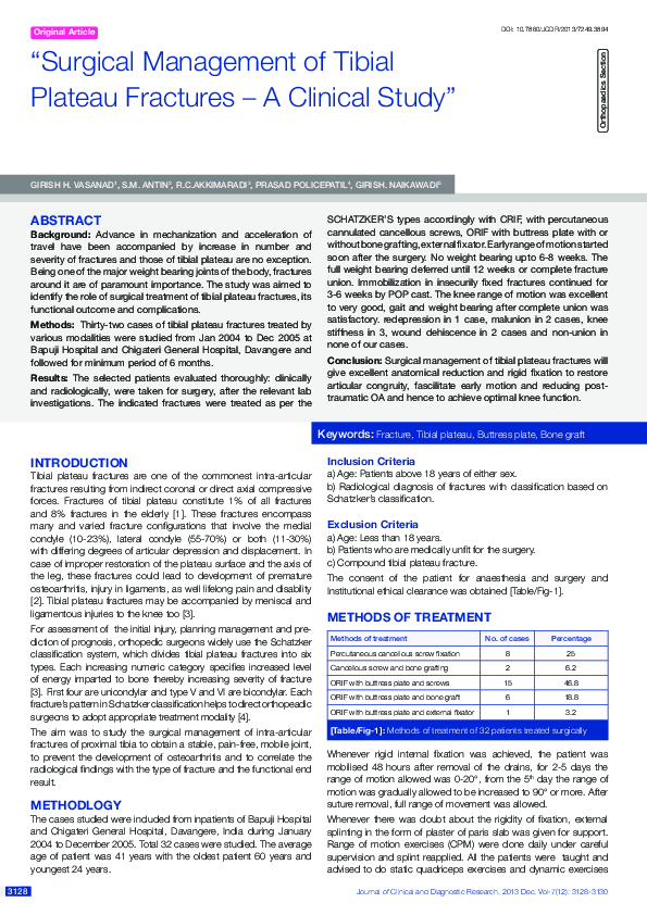 (PDF) Surgical management of tibial plateau fractures - a clinical study