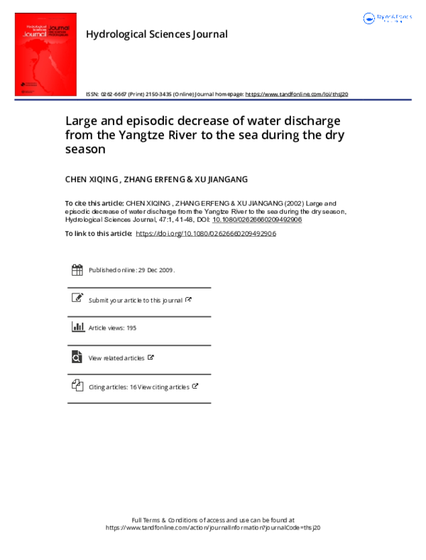 (PDF) Large and episodic decrease of water discharge from the Yangtze ...