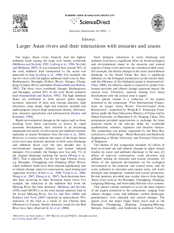 (PDF) Larger Asian rivers and their interactions with estuaries and coasts