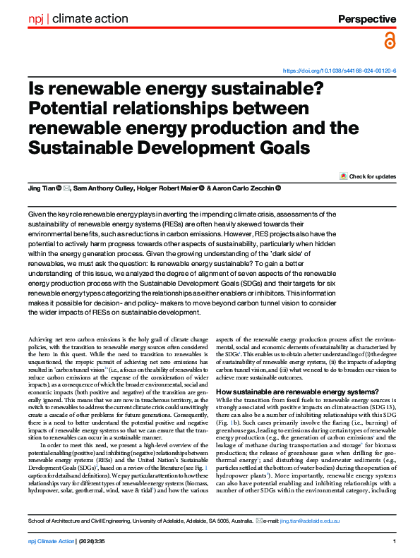 (PDF) Is renewable energy sustainable? Potential relationships between ...