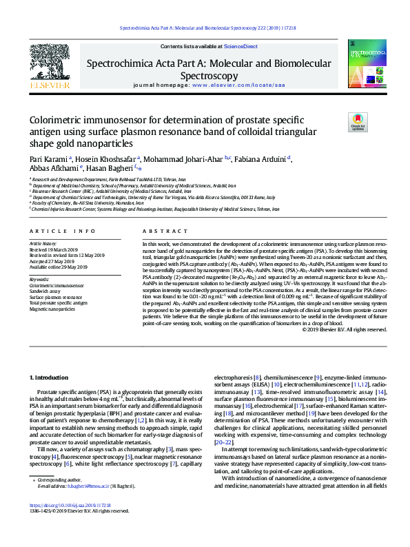 (PDF) Colorimetric immunosensor for determination of prostate specific ...