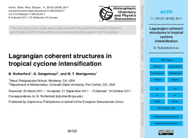 (PDF) Lagrangian coherent structures in tropical cyclone intensification