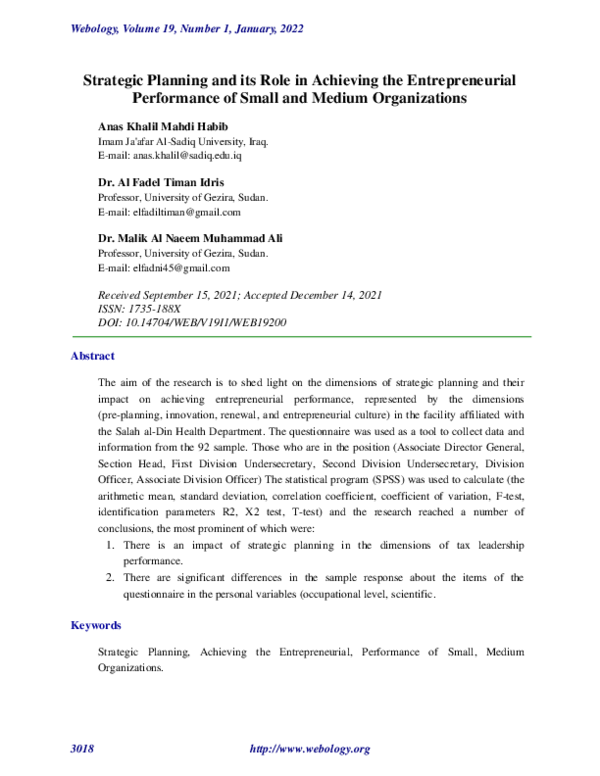 (PDF) Strategic Planning and its Role in Achieving the Entrepreneurial ...
