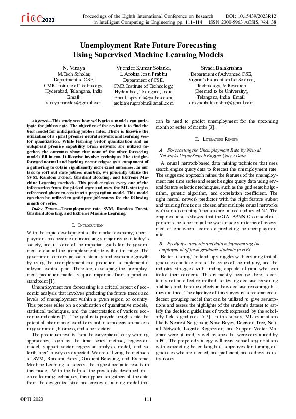 (PDF) Unemployment Rate Future Forecasting Using Supervised Machine ...