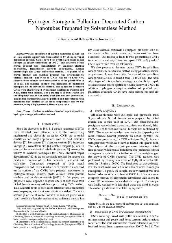 (PDF) Hydrogen Storage in Palladium Decorated Carbon Nanotubes Prepared ...