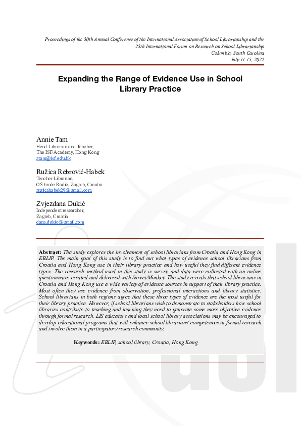 (PDF) Expanding the Range of Evidence Use in School Library Practice