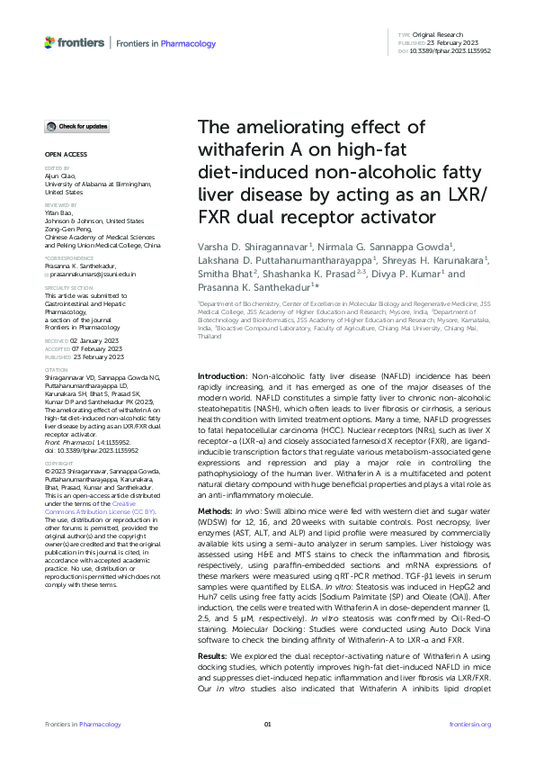 (PDF) The ameliorating effect of withaferin A on high-fat diet-induced ...