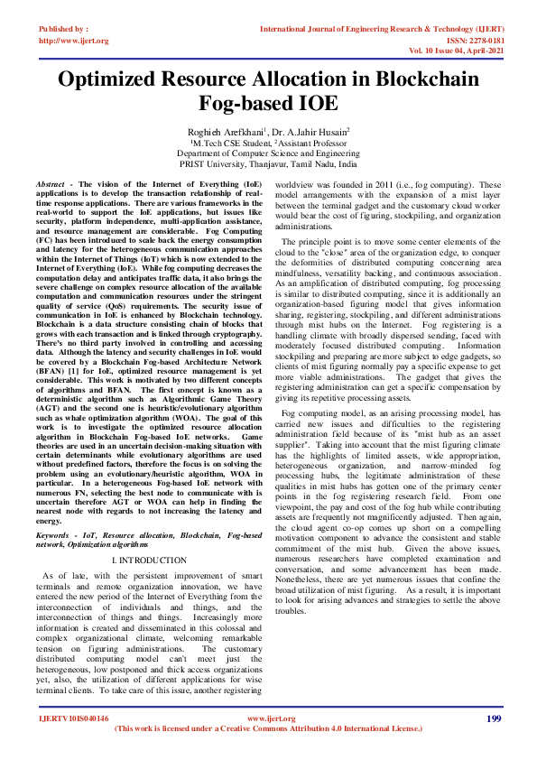 (PDF) Optimized Resource Allocation in Blockchain Fog-based IOE